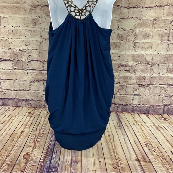 BCBGMAXAZRIA Blue Sequin Embellished Cut Out Neck Sleeveless Mini Dress - Picture 9 of 14